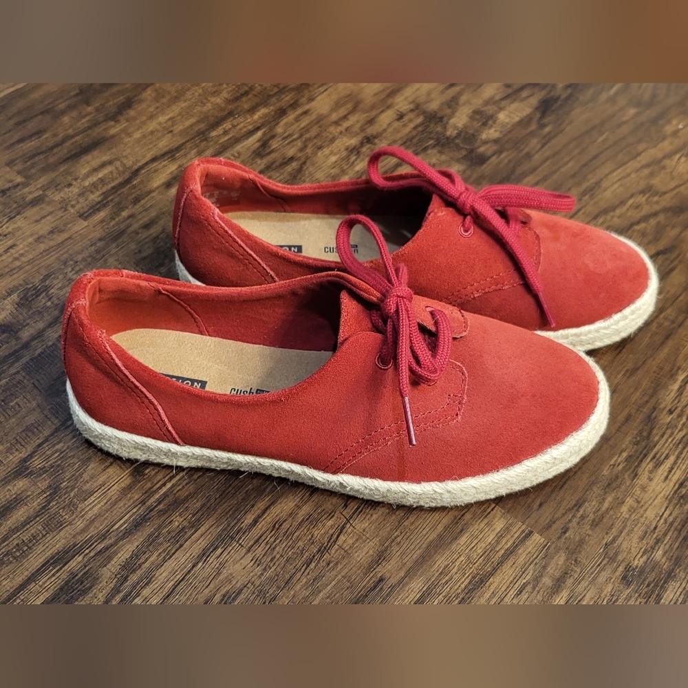 Women's Clark's Azella Jazlyn Espadrille Red Suede Shoes Size 6.5